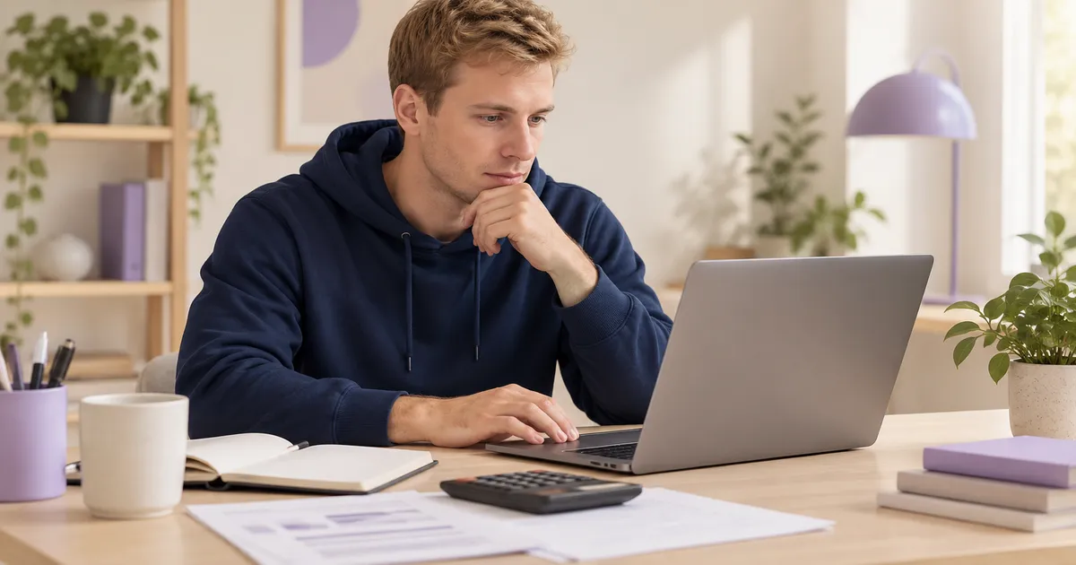 Autónomo revisando el presupuesto de su web en un portátil.