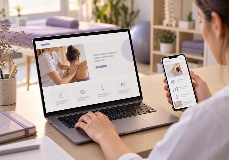 Diseño conceptual de web para una fisioterapeuta en portátil y móvil.
