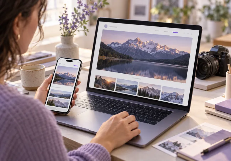 Diseño conceptual de web portfolio para un fotógrafo en portátil y móvil.